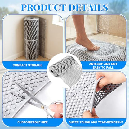 Tinideya 1 Roll Drainage Pool Floor Mat, Non Slip PVC Swimming Pool Mat, Slim Width Waterproof Flooring Accessories Easy to Cut for Outdoor Indoor Deck Shower Balcony Garage Home Use(Grey,1 x 20 ft)
