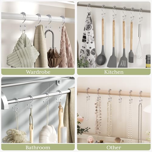Shower Curtain Hooks Rings, Rust-Resistant Stainless Steel Double Shower Curtain Hooks, Shower Hooks for Shower Curtain and Liner Bathroom, Set of 12, Chrome - color: Polished Chrome, style: Double Hooks