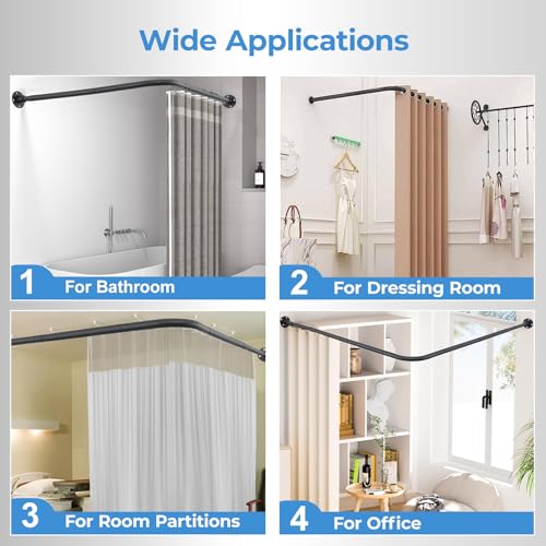 L Shaped Shower Curtain Rod, Adjustable Corner Shower Rod(23.6"-33.5"x23.6"-33.5"), Wall Mounted Half Circle Shower Curtain Rod for Bathroom,Clothing Store,Locker Rooms,Private Space, Need to Drill - size: S