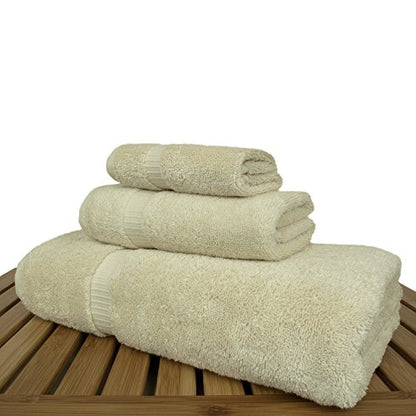 Luxury Hotel & Spa Quality Collection, Quick Dry 100% Turkish Cotton, 750+ GSM, Eco Friendly Towel Set, Bathroom and Kitchen Dobby Border Towels, Bath Towel, Hand Towel, Washcloths (3 Piece, Beige) - color: Beige, size: Bundle Set of 3