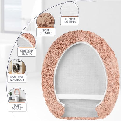 Soft Microfiber Toilet Lid Cover 17.5" x 15" Machine Washable | Solid Toilet Seat Cover Adjustable Rubber Backing Fits Most 16 -17.5" L x 14-16" W Round Oblong and Elongated Toilet Seat - color: Blush Pink