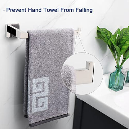 NearMoon Square Hand Towel Holder+ Square Toilet Paper Holder, Premium SUS304 Stainless Steel Rustproof Wall Mounted Towel Ring and Toilet Roll Holder for Bathroom, Kitchen, Washroom, Chrome Finish