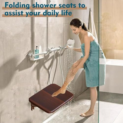 Folding Wall-Mounted Shoe Changing Stool, High-End Entrance Hall Foyer Chair, Invisible Household Folding Stool (Brown) - color: Brown