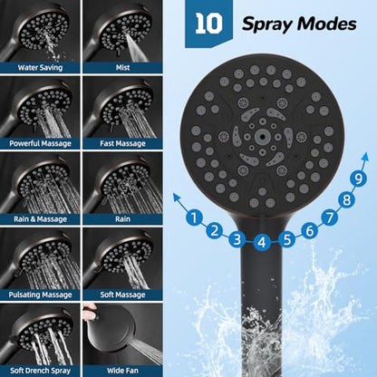 Hibbent High Pressue All Metal 10" Rainfall Shower Head, Handheld 10-Spray | cUPC Certified Oil-Rubbed Bronze Dual Showerhead Combo, 4-way Diverter with Pause Mode, Extension Arm, 71'' Hose & Holder - color: Oil Rubbed Bronze, style: Square 10"