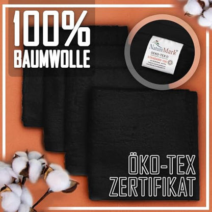 Set of 10 Washcloths Made of 100% Cotton - Soft and Absorbent Face and Hand Towels - Practical for Bathroom and Kitchen - 12 x 12 in (Black) - color: Black