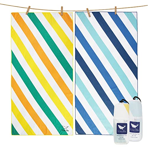 Whale Flotilla 2 Pack Large Quick Dry Beach Towel (30"x60"), Microfiber Sand-Free Beach Towel Set, Super Absorbent Compact Pool Travel Accessories, Aqua and Orange - color: Aqua/Orange, size: 60.00" x 30.00"