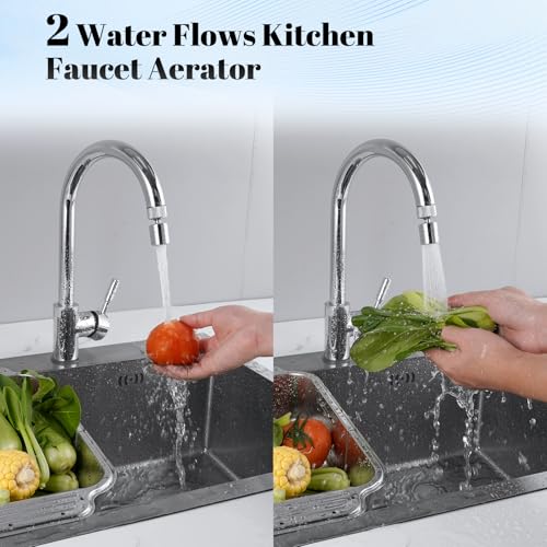 Hibbent Dual-function Solid Faucet Aerator, Big Angle Rotate Metal Kitchen Sink Aerator 360 Degree Swivel Sink Sprayer Attachment-55/64 Inch Female Thread-Chrome - color: Chrome, style: Classic Aerator with 1 Swivel Joint