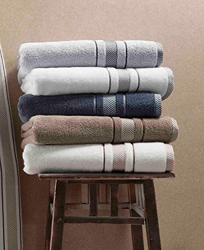 Bath Towels Set for Bathroom – Luxury 6-Piece Cotton Towels, Soft Absorbent & Quick Dry, 600 GSM Bath Towels for Bathroom, Hotel Spa Quality (White/Brown, 6- Bath Towel Set) - color: White/Brown