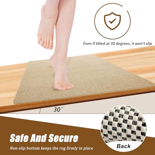 Extra Large Shower Mat, 58"x32" Large Shower Mat Non-Slip, Bathtub Mat Non-Slip, Quick Dry Bathtub Mats Soft PVC Loofah Trimmable Bathroom Rugs, Shower and Wet Areas for Tub and Bathroom, Light Khaki - color: Light Khaki, size: 58" x 32" (Rectangular)