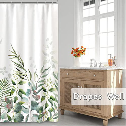 AWERT Stall Shower Curtain Plants for Bathroom,Waterproof Quick-Drying Green Leaves Stall Size Shower Curtain Set with Hooks 36x72 Inch - color: Green and Magenta, size: 36"W x 72"L (Pack of 1)