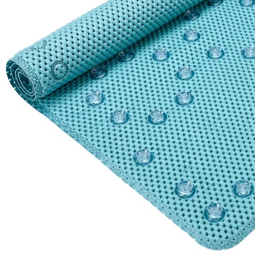 Bathtub Mat Non Slip, Soft Foam Bath Mat for Tub, Bathtub Mat with Drain Holes, Suction Cups Shower Mat (Blue, 36''X17'') - color: Blue