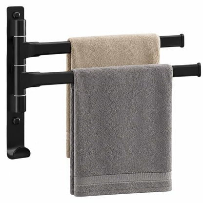2-5 Arms Swivel Towel Rack Bath Towel Holder with Hook Swing Arm Towel Rack Wall Mount for Bathroom Kitchen-Black 2Arm - color: Black, size: 2-arm