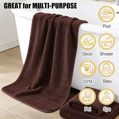 Cozy Wheat Spike Stripes Bath Towel Set Coral Fleece from Bamboo Bathroom Towels-Soft&Absorbent Wheat Spike Stripes Pattern-Brown