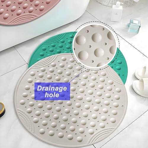 Shower Mat Anti-Slip 21.6'' Round Bathtub Mat with Suction Cups Machine Washable Shower Bath Mat - color: Pink