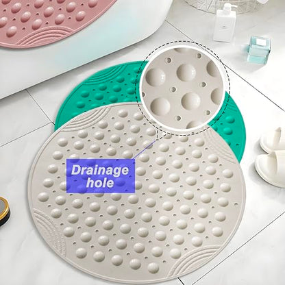Shower Mat Anti-Slip 21.6'' Round Bathtub Mat with Suction Cups Machine Washable Shower Bath Mat - color: Khaki