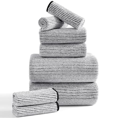 8-Piece Premium Towel Set for Bathroom|2 Oversized Large Bath Sheet 35”x70”,2 Hand Towels,4 Washcloths|Soft Cozy Absorbent Fast Dry Polyester Shower Towel Set for Hotel Bathroom Essentials,Black White - color: Black/White, size: 8 Piece Towel Set (Mixed S