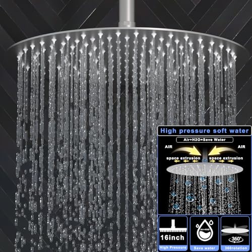 HOMEDEC 16inch Round Rain Shower Head System with Dual 6" Wall Shower Heads, 4 Way Diverter Valve with 2-Function Handheld Shower, Brushed Nickel - color: Brushed Nickel, style: 4-Way + 2x 6" Top (No Jets)