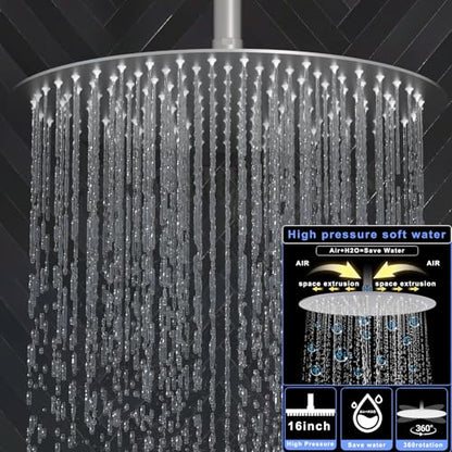 HOMEDEC 16inch Round Rain Shower Head System with Dual 6" Wall Shower Heads, 4 Way Diverter Valve with 2-Function Handheld Shower, Brushed Nickel - color: Brushed Nickel, style: 4-Way + 2x 6" Top (No Jets)