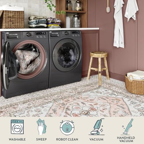 Lahome Boho Washable Non-Slip Pink Rug - Ultra-Thin Non-Shedding Bedroom Bathroom Carpet Runner for Hallway Entryway Adelyn (Pink, 2'x6') - color: Light Pink, size: 2' x 6' (Runner)