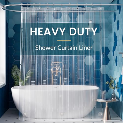 Titanker Clear Shower Curtain Liner, Premium PEVA Shower Liner Heavy Duty Waterproof Shower Curtains for Bathroom with Big Stones and Grommets, 72x72 Inches - color: Clear Heavy Weight, size: 72"W x 72"L (Pack of 1)