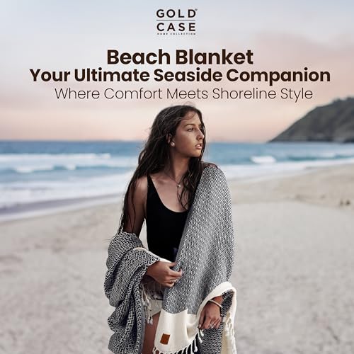 Gold CASE Turkish Beach Towel Set of 4 – 100% Cotton Large Turkish Bath Towels 67 x 38'' – Helen Extra Large, Quick Dry & Sand Free Towels – Peshtemal for Pool – Black - color: Black, style: Helen Beach Bath Towel