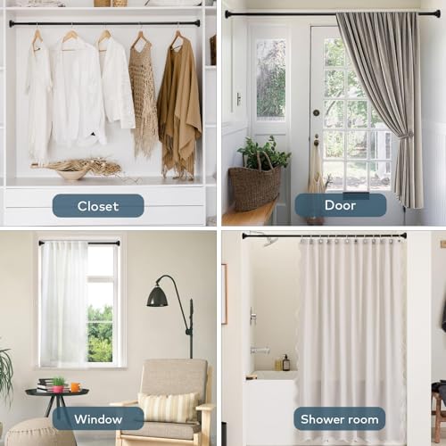 Black Shower Curtain Rods 17-83 Inch, Adjustable 1" Diameter Drapery Telescoping Curtain Rods for Bathroom,No Drill Anti-Rust Non-Slip Heavy Duty Spring Tension Shower Rod - size: 17-83 inch