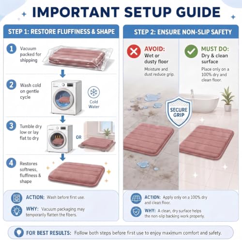 Memory Foam Bathroom Rugs Sets 3 Piece Dusty Rose - color: Dusty Rose