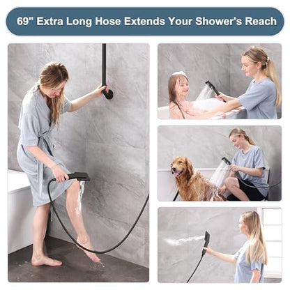 BRIGHT SHOWERS High Pressure Rain Shower Head Combo with Double Extension Arm, 8 Inch Rainfall Shower Head with Handheld Spray, Height Adjustable Dual Square Showerhead Set, Oil-Rubbed Bronze - color: Oil Rubbed Bronze, style: Dual Shower Head with Extens