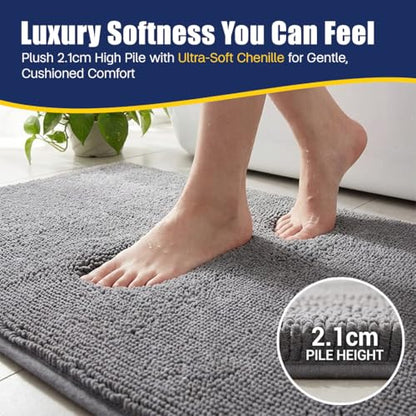 Muddy Mat® CloudStep Bathroom Rugs 2 Piece Set, Non Slip Bath Mats for Bathroom, Absorbent Memory Foam Chenille, Machine Washable Quick Dry Toilet Rug Set, Grey 20"x30" + 20"x20" U-Shaped - color: Grey