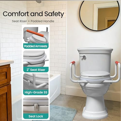 R&T Toilet Seat Riser 2" Raised Seat with Removable Padded Handles Fit for Elongated Toilets - color: Orange
