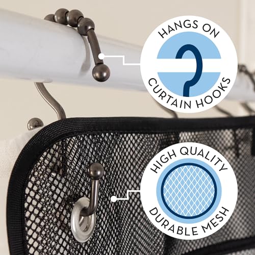 S&T INC. Shower Organizer and Caddy, 2 Pack, 14" x 30", Black | Quick-Dry Mesh, 7 Pockets, Shower Caddy and Bathroom Organizer, Hangs on Existing Shower Curtain Hooks, Cruise Essential - color: Black
