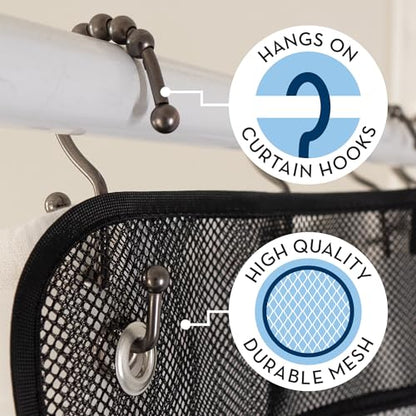 S&T INC. Shower Organizer and Caddy, 2 Pack, 14" x 30", Black | Quick-Dry Mesh, 7 Pockets, Shower Caddy and Bathroom Organizer, Hangs on Existing Shower Curtain Hooks, Cruise Essential - color: Black