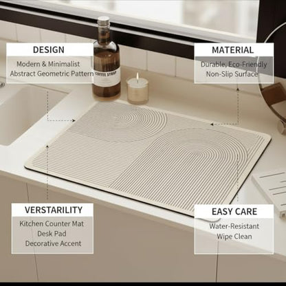 Super Absorbent & Non-Slip Geometric Rubber-Diatomite Drying Mat - Durable, Quick-Dry Kitchen and Bathroom Countertop Pad for Coffee Machines, Spices, and Essentials, Bathroom Countertop Mat