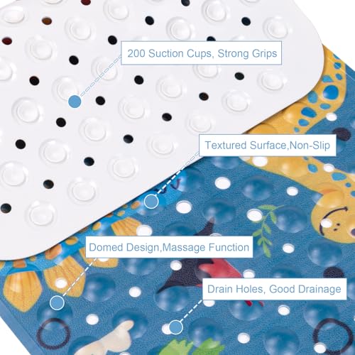 Topotdor Baby Bath Mat, Cartoon Bath Mat for Tub Non Slip Kids, 40x16 Inch Extra Long Toddler Bathtub Mat with Drain Holes & Suction Cups, Machine Washable Anti-Slip Shower Mat, Dinosaur - color: Dinosaur
