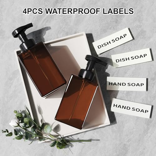 Kzeirm Amber Foaming Soap Dispenser, Refillable Foam Hand Soap Dispenser, Set of 2 Empty Foamer Pump Bottle, Brown Foaming Dispenser Bottles with Black Pump - color: Amber