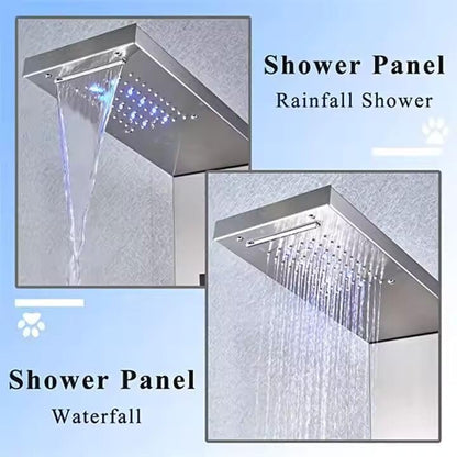 8 in 1 Shower Panel Tower System Stainless Steel 304 Thermostatic System with LED Rainfall, Hot & Cold Water Adjustable, Hand Shower, Body Mist Spray (Chrome Finish)