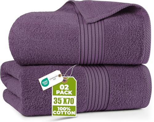 Utopia Towels Extra Large Bath Sheets, 2 Pack, 35x70 in, Cotton, Plum | Soft Lightweight Ring Spun Cotton Shower Towel Set - Highly Absorbent, Quick-Drying, Extra Large Bath Sheets, Durable - color: Plum