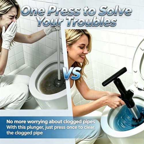 Toilet Plunger, Heavy‑Duty High Pressure Air Plunger with Pressure Gauge, Drain Clog Remover & Unclogger for Kitchen Sink, Bathroom Sink, Shower Tub & Floor Drain（Ink Black）