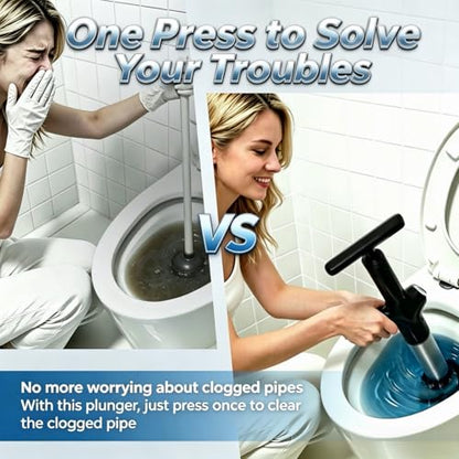 Toilet Plunger, Heavy‑Duty High Pressure Air Plunger with Pressure Gauge, Drain Clog Remover & Unclogger for Kitchen Sink, Bathroom Sink, Shower Tub & Floor Drain（Ink Black）