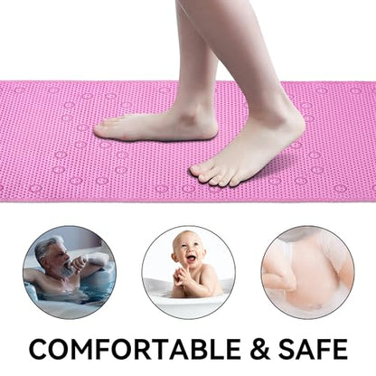 Bathtub Mat Non Slip 36” X 17” Pink Shower Mat Soft Foam Bath Mats for Bathroom Tub, Bathtub Mat with Drain Holes, Suction Cups, Shower Mat Non Slip - color: Pink