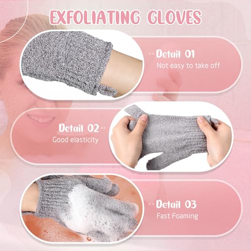 Didaey 104 Pcs Exfoliating Glove Bulk Shower Gloves with Hanging Loop Exfoliating Body Scrubber Dead Skin Remover for Body Bath Beauty Spa Massage Scrubs Men Women Bathing(Black,Grey) - color: Black,grey