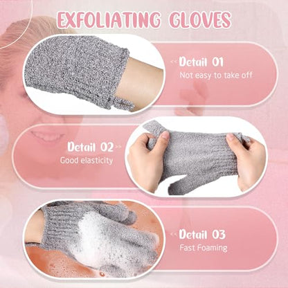 Didaey 104 Pcs Exfoliating Glove Bulk Shower Gloves with Hanging Loop Exfoliating Body Scrubber Dead Skin Remover for Body Bath Beauty Spa Massage Scrubs Men Women Bathing(Black,Grey) - color: Black,grey