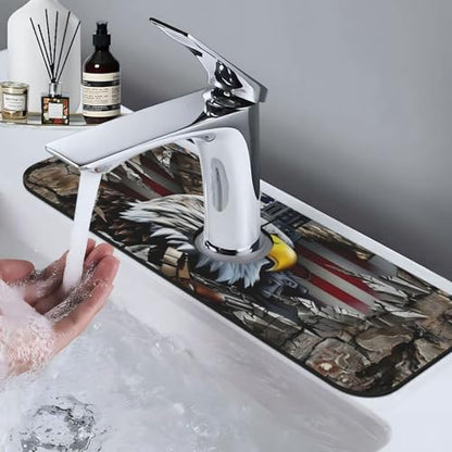 Eagle and National Flag Kitchen sink faucet pad, strong water absorption, anti slip, easy to clean, very suitable for splash and drip prevention, suitable for kitchens and bathrooms - color: Eagle and National Flag