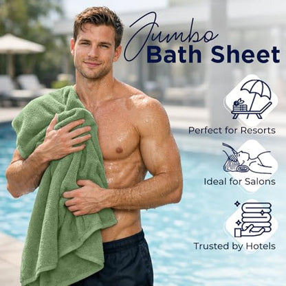 DAN RIVER Pack of 1 Jumbo Bath Sheet 40x80 Inches, Extra Large Quick Dry Bath Towels for Bathroom, Soft Absorbent Towels - Sage Green - color: Sage Green