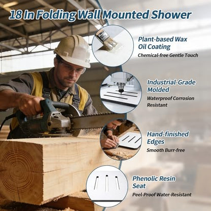 18" Foldable Wall Mounted Fold Down Shower Seat, ADA Compliant Folding Shower Bench with Phenolic Resin Surface No Peeling No Cracking, Triangular Stainless Steel Frame, 420lbs Capacit