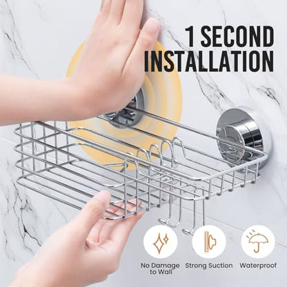 Shower Caddy Suction Cup, 2 Pack Heavy Duty Bathroom Organizer | Shower Caddy with Hooks & Soap holder, Removable Shower Storage, Rustproof Silver bathroom Holder - color: 2 X Silver Basket