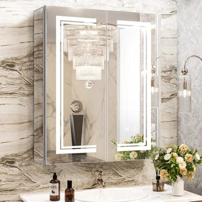 High-End Led Medicine Cabinet,Lighted Medicine Cabinet,3 Colors&Dimmable,Demister,Lighted Glass Shelf,USB Shaver Socket.Surface Mount or Recess Mount,24×30inch - size: 24×30inch