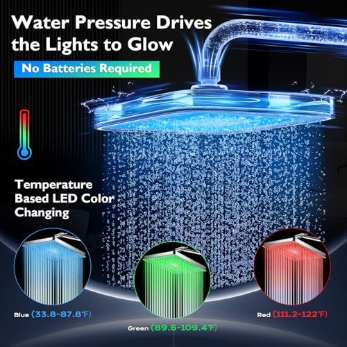 8" LED Rain Shower Head with 11" Extension Arm and 7 Spray Handheld | High-Pressure Dual Rain Shower Head Combo, Rainfall LED Shower Head Water Temperature Controlled Color Changing,Chrome - color: Chrome, size: 8'' LED Combo Showerhead Set