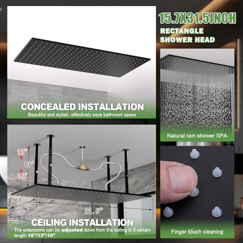 HOMEDEC Dual Side 6" Wall Mounted and 15.7x31.5" Shower Head System, with Handheld and 6 Spray Jets, Ceiling Mount Rain Shower Faucet Set, Black - color: Black, style: 5-Way + 2x 6" Top