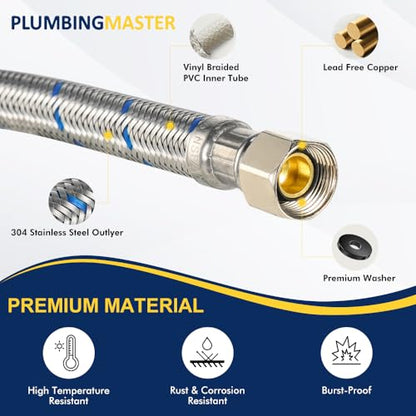 2 Pcs 12 Inch Faucet Supply Conector Extension, 3/8 OD Comp (Male) x 3/8 Comp (Female) Supply Line，Faucet Hose for Kitchen Bathroom - size: 12inch 2pcs